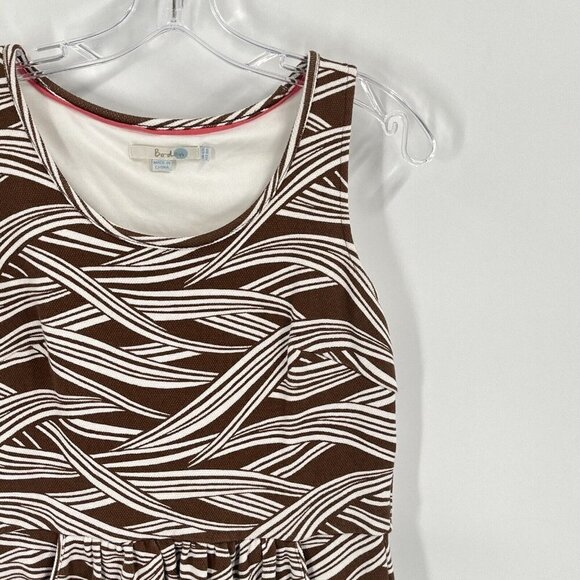Boden Ellie Ponte Brown White Print Sleeveless Dress Pockets Sz 8 - Picture 3 of 6